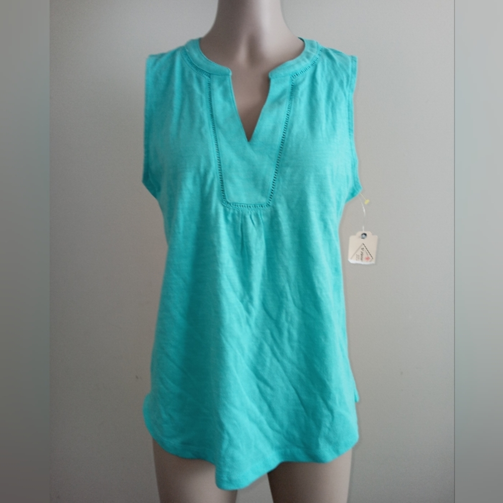 St John's bay aqua blue sleeveless cotton blouse size small